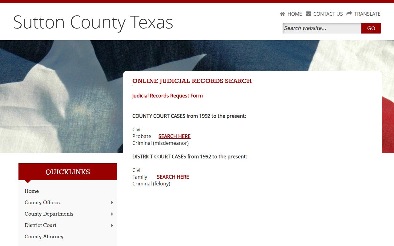 Sutton County warrant search, county and district criminal record links