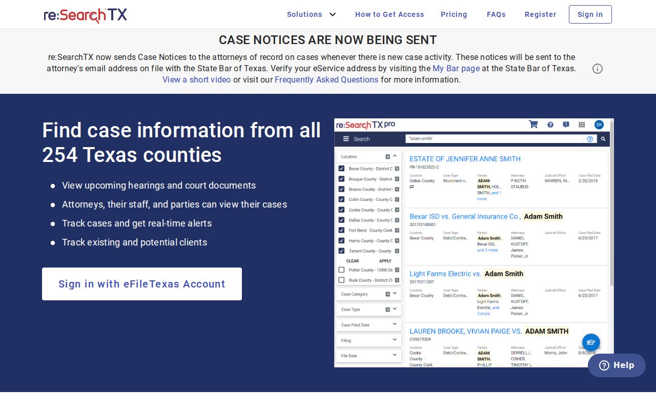 Sutton County warrant search, ReSearchTX public court case search controls