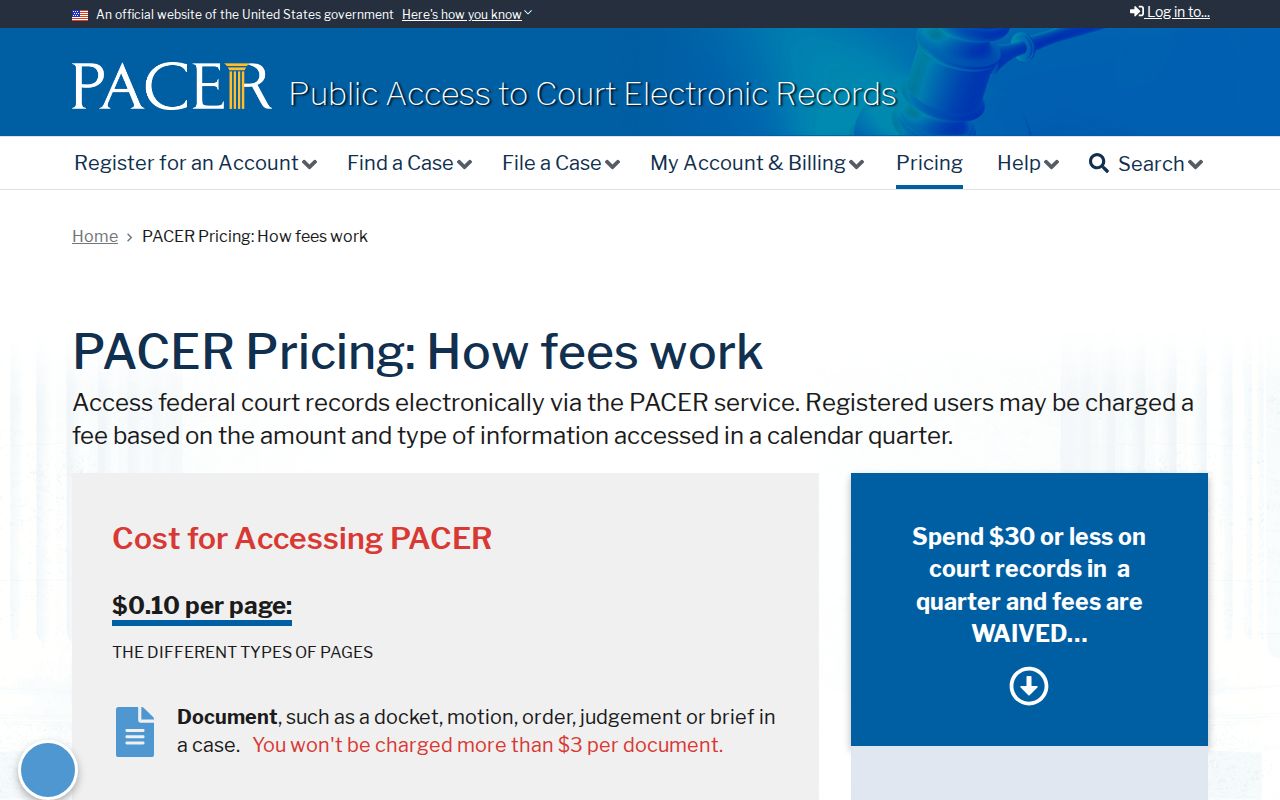 Sutton County arrest warrant records, federal PACER case access fee guidance