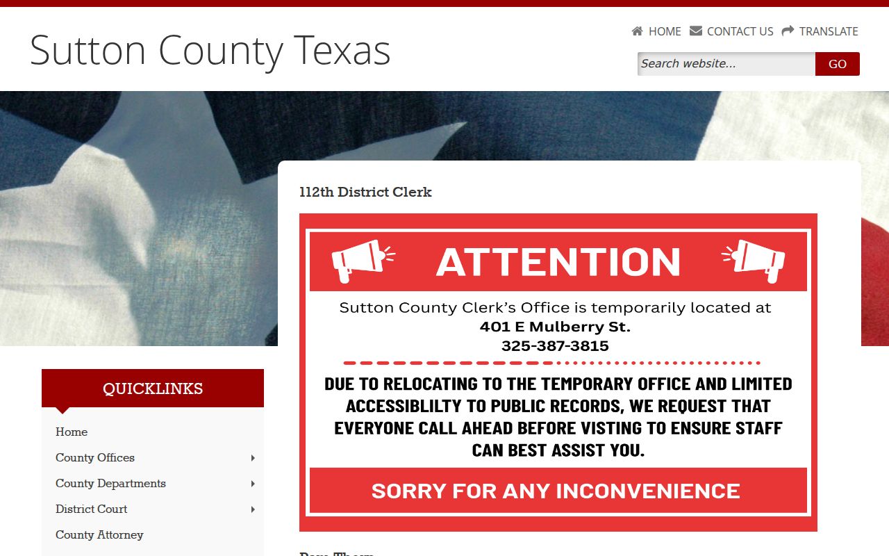 Sutton County arrest warrants, 112th District Court contact and local court information
